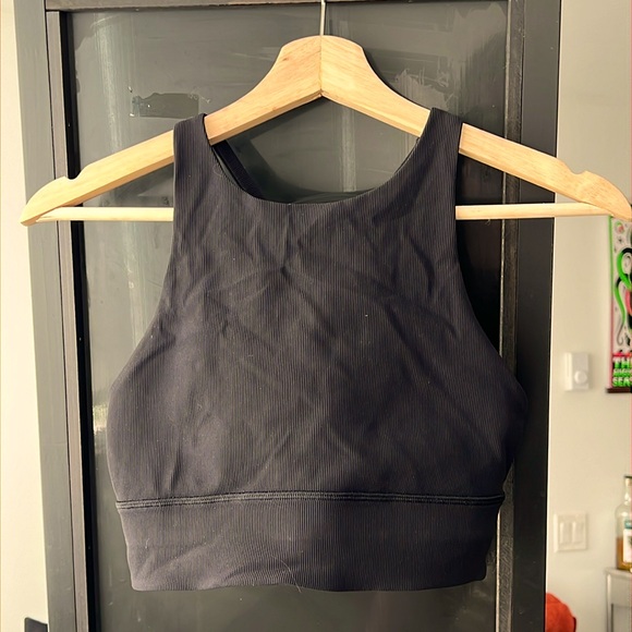 Lululemon Energy High-Neck Longline Ribbed Bra in Black - Picture 2 of 4